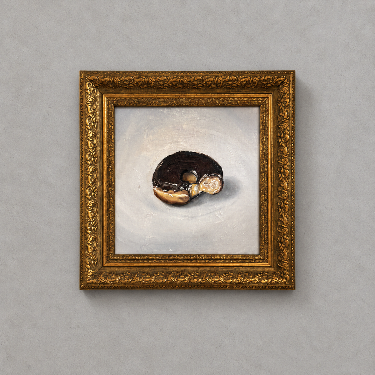 Bülent Ekiz, Untitled, 2025 — bitten chocolate doughnut, framed