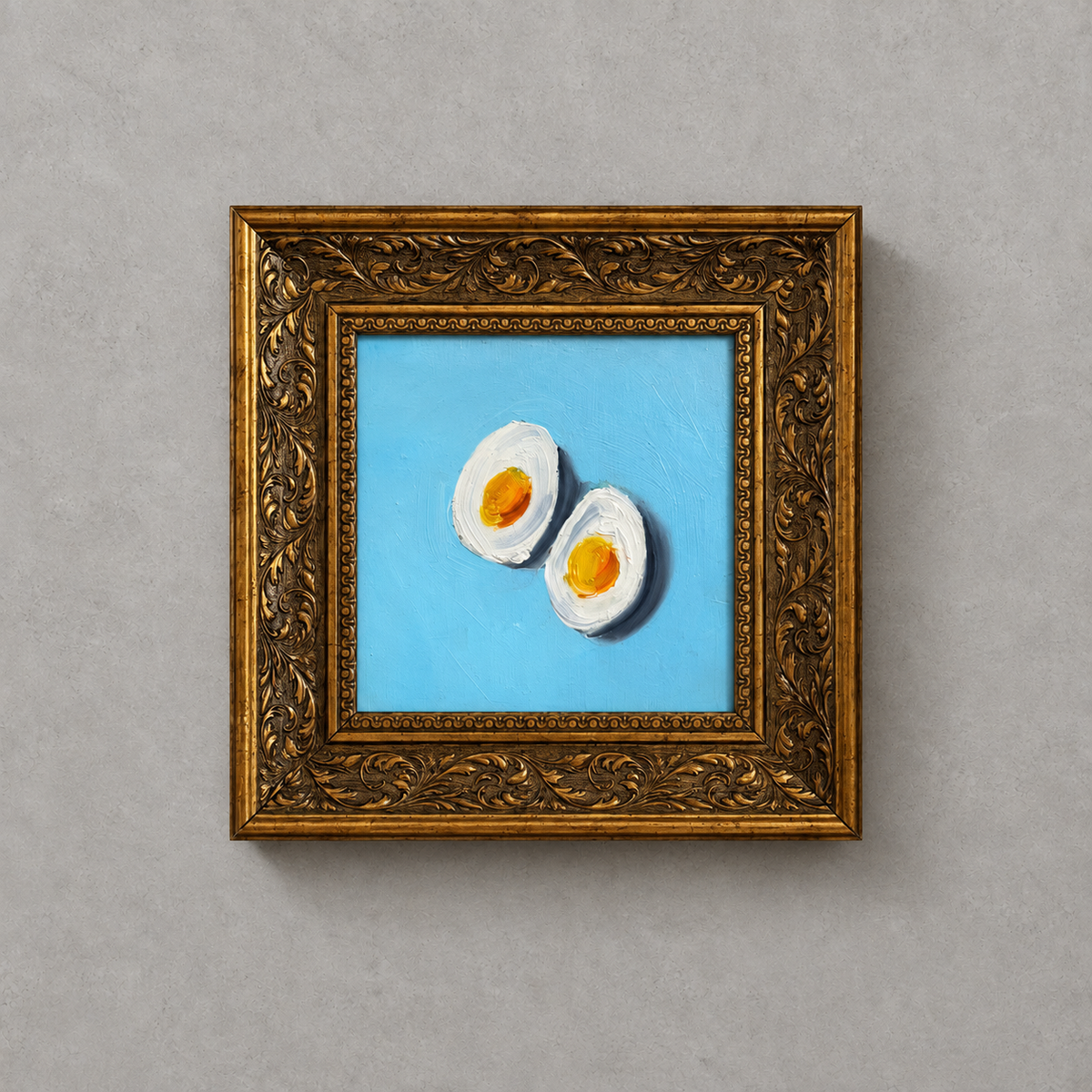 Bülent Ekiz, Untitled, 2025 — halved eggs, framed